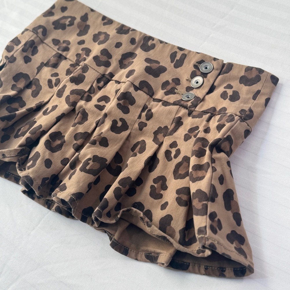 Sugar & Jade Girls 10 Leopard Pleated Skort Y2K Animal Print Brown Tan Skirt